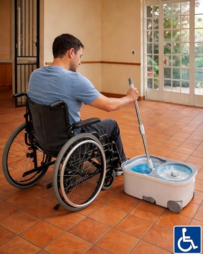 Spin Mop and Bucket System with Wringer, Microfiber Spin Mop and Bucket Set, Stainless Steel Handle, Rolling Mop Bucket with Drain Plug, Includes 3 Mop Heads for Hardwood Tile Floors