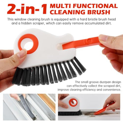 2 in 1 Groove Cleaning Brush, Window Track Cleaning Tools with Hidde n Scraper, Crevice Cleaner Tool for Sliding Door, Window Sill & Seal