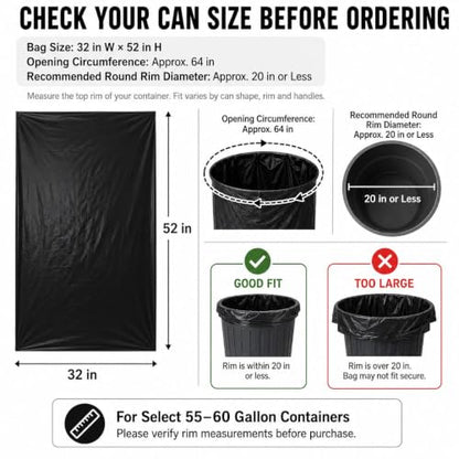 6 Mil Heavy Duty Contractor Trash Bags - 20 Pack Large Clear Construction Garbage Bags for 50/55/60 Gallon (Extra Thick, Tear Resistant) (32" X 52") (Black-6 Mil) - color: Black-6 Mil