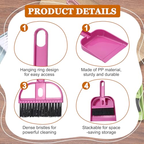uxcell 2 Pcs Mini Dustpan and Brush Set, Small Broom and Dustpan Set for Home Office Tabletops Sofas Keyboards Cleaning, Rose Red - color: Rose Red