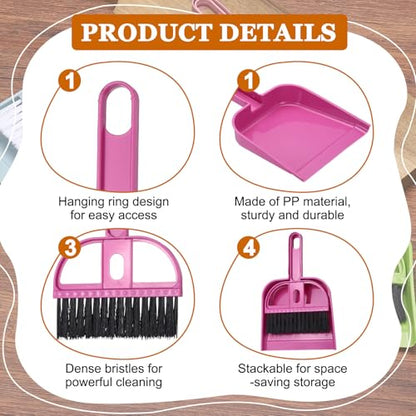 uxcell 2 Pcs Mini Dustpan and Brush Set, Small Broom and Dustpan Set for Home Office Tabletops Sofas Keyboards Cleaning, Rose Red - color: Rose Red