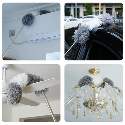 Microfiber Feather Duster, 110 Inch Extendable Telescoping Pole Duster with Bendable Washable Head, Long Handle Cleaning Duster for Ceiling Fan, High Ceiling, Blinds, Furniture and Cars (2 Pcs) - color: 2 Pcs
