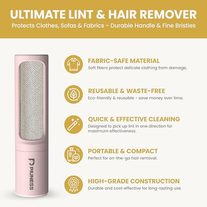 Pet Hair Remover Roller – Reusable Lint Roller for Cat & Dog Hair on Furniture, Couch, Carpet, Car & Bedding – Portable, Eco-Friendly - color: Pink
