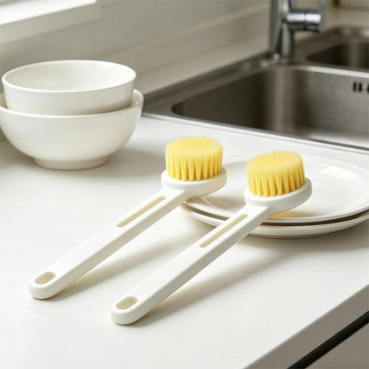2 Pack Dish Brush with Handle, Stiff Bristles Dish Scrubber, Labor-Saving Kitchen Brush for Dishes, Pots, Pans and Sink Cleaning(White) - color: White