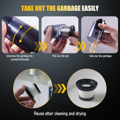 Handheld Car Vacuum Portable Cordless - Mini, Portable | Dual Suction (7500pa & 12000pa) | 4-in-1 Vacuum Cleaner, Blower, Inflator, Deflator & Air Duster for Car, Home, Kitchen, Pet Hair, Office Use