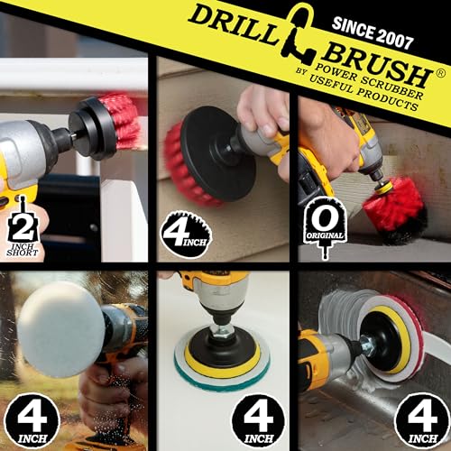 Drillbrush Scrub Brush - Drill Scrub Brush Attachment - Stone Cleaning - Deep Cleaning Brush - Ceramic Tile Cleaner Brush - Deck Scrub Brush - Drill Brush Pads - Rotary Drill Brush Cordless Scrubber - color: Red