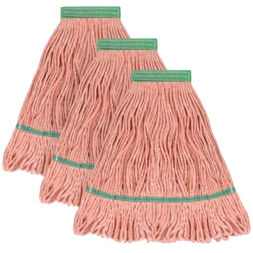 Matthew Cleaning Heavy Duty Mop Head Commercial Replacement for General and Floor Cleaning , Wet Industrial Blue Cotton Looped End String Head Refill (Pack of 3) Orange - color: Orange, size: 3 Count
