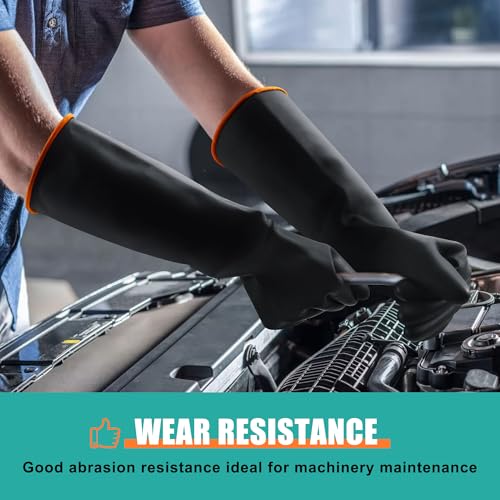 18" XL Size Latex Chemical Resistant Gloves, Reusable Heavy Duty Long Rubber Glove Dishwashing Gloves, Industrial Safety Glove for Men, Forearm Protection Waterproof Resist Strong Acid, Alkali, Oil' - size: 18 inch