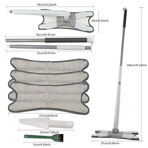 EZ SPARES X-Type Microfiber Hardwood Floor Mop, 3 Microfiber Mop Replacement Pads, Hand Free Washing, for Home, Kitchen, Hardwood, Laminate, Wood, Ceramic Tiles (Green)