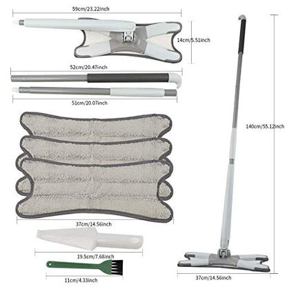 EZ SPARES X-Type Microfiber Hardwood Floor Mop, 3 Microfiber Mop Replacement Pads, Hand Free Washing, for Home, Kitchen, Hardwood, Laminate, Wood, Ceramic Tiles (Green)