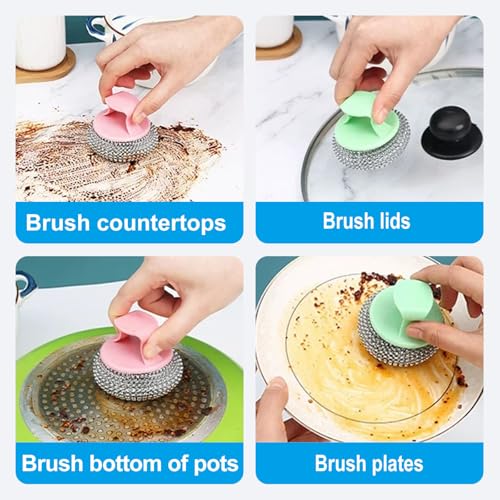 Stainless Steel Scrubbers for Kitchen and Bathroom 2 Pack, Heavy Duty Scouring Pads for Pots, Pans, Sink, Grill, Oven, Steel Wool Cleaning Pads for Dishes and Surfaces Blue