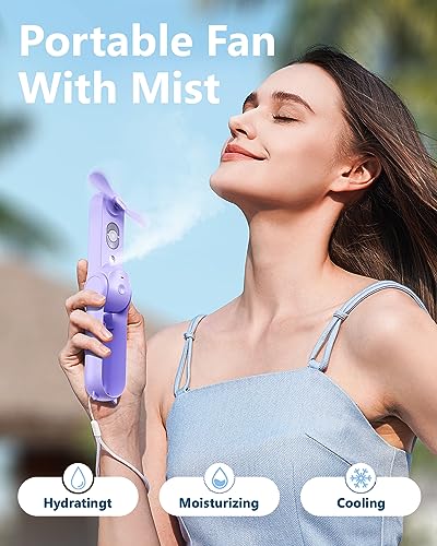 SWEETFULL Portable Misting Fan, Handheld Personal Mister, Rechargeable Mini Spray Water Mist, for Kids Women Travel, Outdoors, Hiking, Camping, Home Office (Purple) - color: purple