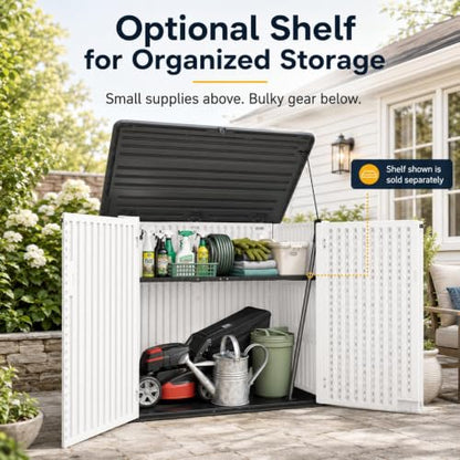 ADDOK 38 Cu.Ft Outdoor Storage Shed with Floor,Large Waterproof Resin Storage Cabinet with Lift-Up Lid,Double Doors and Lockable Design for Lawn Mower,Garden Tools, Patio,Backyard and Pool Supplies - size: Off-White 38 Cu.Ft