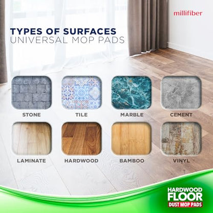 Millifiber Floor Duster Refills 15x8 Inches, 3-Pack (Mop Not Included) | Reusable microfiber duster covers, replacement heads, hair & dust mopping cloths - color: Dry Duster (Green), size: 3 Count (Pack of 1)