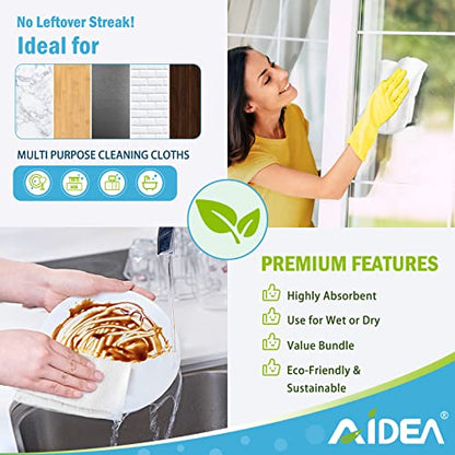 AIDEA Microfiber Cleaning Cloth White 50PK, Cleaning Rags, Microfiber Towels for Cars, Kitchen Towels Dusting Cloth, Wash Cloths, Dish Rags White, 11.5"x 11.5" - color: White
