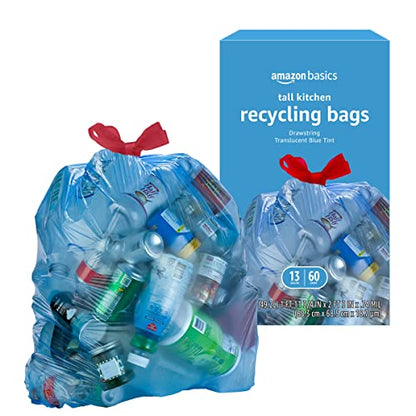 Amazon Basics Blue Recycling Trash Bags, Unscented, 13 Gallon, 60 count (Pack of 2) - size: 60 Count (Pack of 2)