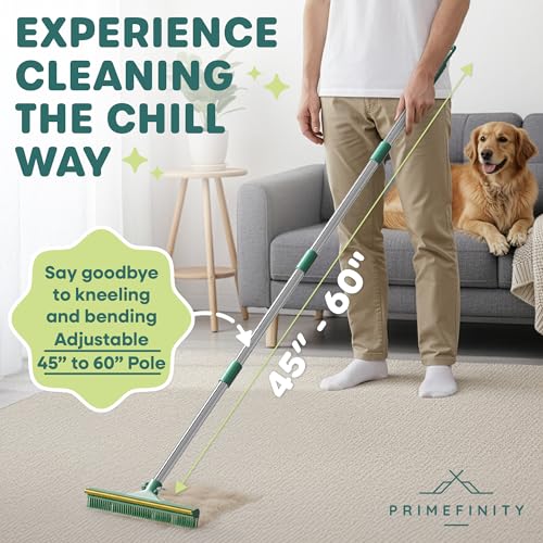 Carpet Rake for Pet Hair Removal Tool with Copper Teeths, 60” Long Handle – 3 in 1 Heavy-Duty Pet Hair Remover Kit for Dog Cat Carpets, Rugs & Mats, Cat Dog Fur Rakes Scraper with self-Cleaning Brush