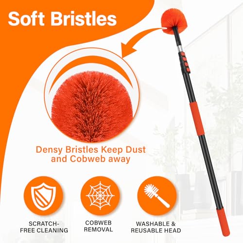 30FT Cobweb Duster with Extension Pole - High Reach Duster for High Ceilings & Outdoor Use - Telescoping Pole 5-24 Ft, Soft Bristles Cobweb Cleaner - 3/4" Acme Universal Thread - size: 24 FT