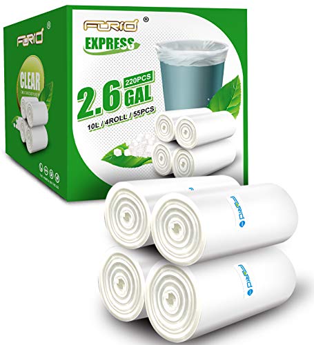 FORID Clear Small Trash Bags, 2.6 Gallon Garbage Bags, Wastebasket Bin Liners 220 Count Plastic Trash Bags for Bathroom Bedroom Office Garbage Can 10 Liters - Durable & Thick Trash Bag - size: 220 Count (Pack of 1)