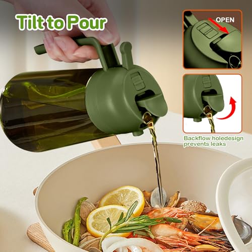 YARRAMATE 16oz/470ml Dark Green Oil Sprayer for Cooking with Stickers, Food-grade Premium 2 in 1 Olive Oil Dispenser Bottle for Kitchen Gadgets, Air Fryer, Salad, Frying, BBQ (OliveGreen) - color: 06_OliveGreen
