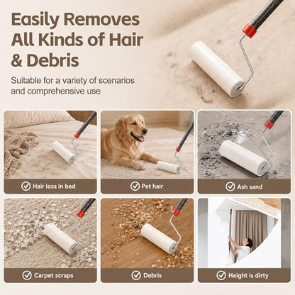 Pet Hair Lint Roller, Extra Sticky – 9.45" Wide Large Roller with 240 Adhesive Sheets, 51" Long Handle Sticky Mop for Carpet, Floor, Couch, Bed Sheets – Home Cleaning