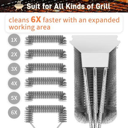 Grill Brush and Scraper-18 Adjustable Handle Safe BBQ Grill Brush for Outdoor Grill-Deep BBQ Clearning Brush wih Bottle Operner Extra Strong Grill Cleaner Accessories for Gas/Charcoal Grilling Grates