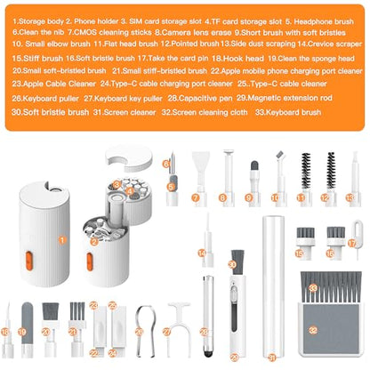 GK GAMAKAY Keyboard Cleaning Kit, 33-in-1 Multifunctional Magnetism Rotating Cleaning Kit, Portable Electronics Brush Tool for iPad iPhone Pro Tablet PC Camera Lens Earbuds Monitor (White) - color: White