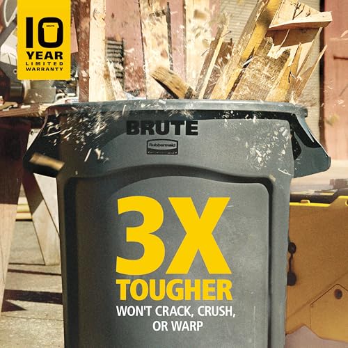 Rubbermaid Commercial Products BRUTE Heavy Duty Round Trash Can, High Visibility Garbage Can, 32 Gal, Orange, for Landscapers/Construction/Restaurants/Back of House/Offices
