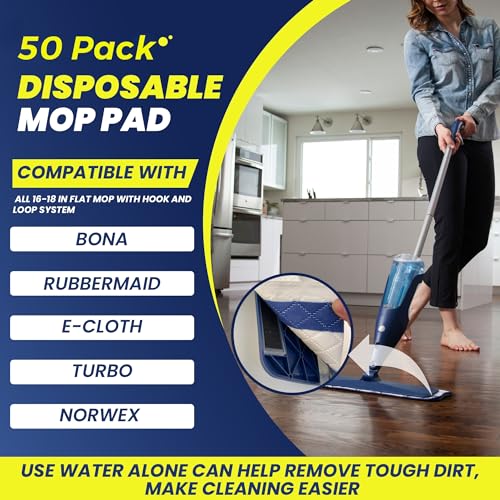 Microfiber Disposable Mop Pad for All 16-18'' Hook & Loop System Mop, Wet Dry Cleaning Pad Compatible with Bona,Rubbermaid,Turbo,Norwex (50 Pack) - color: 18 In, 50 Pack