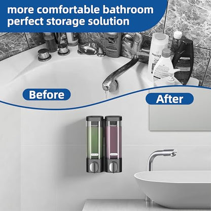 2 in 1 Shower Soap Dispenser, 2×300 ml Chamber Shampoo and Conditioner Dispenser Shampoo Dispenser for Shower Wall Mounted Shower Pump Soap Dispenser for Bathroom Kitchen (2 Chamber+Black) - color: 2 Chamber+black