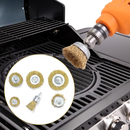 6 Pc Wire Wheel Brush for Grill Cleaning Removes Stubborn Stains,Rust Removal, Corrosion, Polishes Metal Burrs, and Scrubs Surfaces Perfect for BBQ Ovens and Grills Compatible with electric hand drill