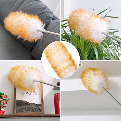 Feathers Duster,Long Telescoping Lambswool Dusters with Stainless Steel Extension Pole Up to 87.8" for Cleaning High Ceiling Fan, High Ceilings,Furniture,Hard to Reach Areas - size: 87.8inch