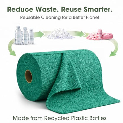 Microfiber Cleaning Cloth Roll–100 Pack, Tear Away Microfiber Towels, Reusable, Washable, Scratch-Free, Kitchen Towels for Car, Home, Kitchen, Glass, Dishes (Malachite Green) - color: Malachite Green