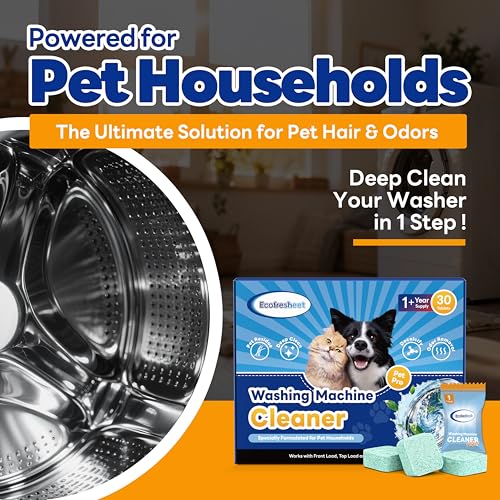 Washing Machine Cleaner Tablets Pet Pro, 30 Tablets Deep Cleaning Washer Cleaner for Pet Hair Residue & Odor Removal, Descaler for Front Load, Top Load & HE Washing Machines