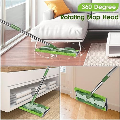 MASTERTOP Microfiber Mop - Flat Floor Mops Wet Dry Dust Mop with 4 Washable Pads & 52.4'' Stainless Steel Handle for Hardwood Laminate Tile Floor Cleaning - color: Green