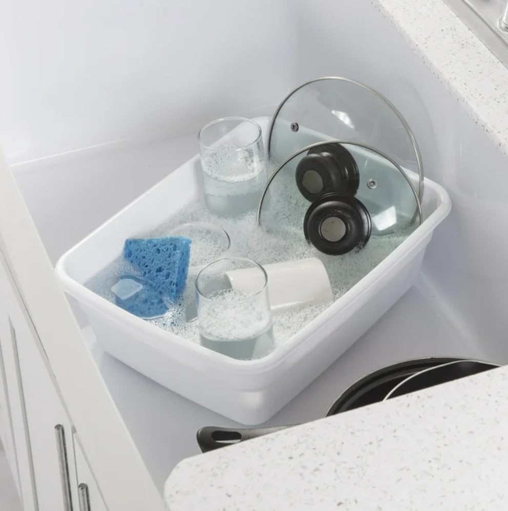 Plastic Wash Tub Dishpan Basin and Foot Bath for Soaking Feet, Laundry Hand Wash Bucket, Dish Pans for Washing and Storage Cleaning Supplies - 8 Qt - Heavy Duty - 2pack (White)