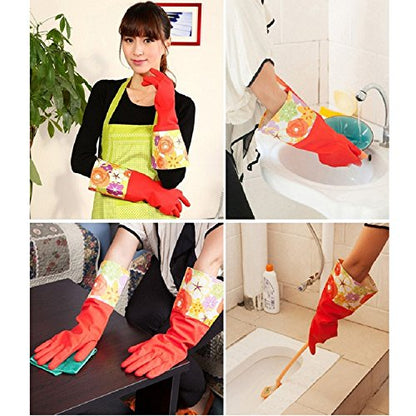 Kitchen Rubber Cleaning Gloves with Warm Lining Household Thickening PU Waterproof Dishwashing Latex Glove Large 2 Pairs