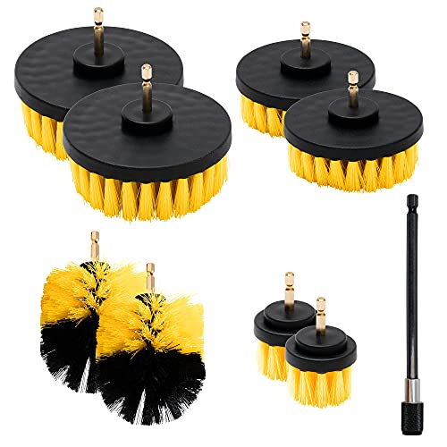 NEIKO 00321A Drill Brush Set, 9-Piece All-Purpose Scrubbing Attachments for Cleaning & Car Detailing, Extended-Reach Power Scrubber - style: Scrub and Brush Set