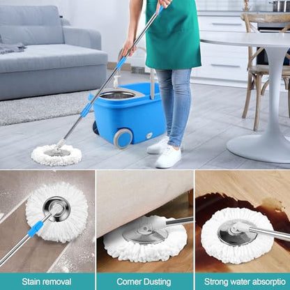 Spin Mop and Bucket with Wringer Set On Wheels, 360° Spinning Mop Bucket System with 3 Microfiber Replacement Heads, 61" Stainless Steel Extended Handle for Floor Cleaning Black/Red (25QT) (Blue) - color: Blue