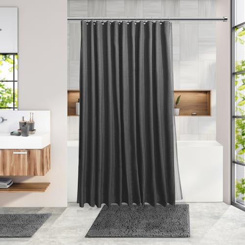 Clara Clark Bathroom Accessories Set - Bathroom Set, Bathroom Sets with Shower Curtain and Rugs, Shower Curtain Set with Bathroom Trash Can - Grey - 22PC - color: Grey, size: Complete Set + Bath Rugs