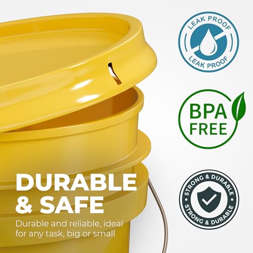 EconoHome 5-Gallon Yellow Bucket Pail Container with Lid | Metal Handles with Plastic Grip | Easy Stack and Store | Heavy-Duty, Approx 90 MIL Extra Durable | Food Grade | BPA Free - 2 Pack - color: Yellow, size: 2 Pack