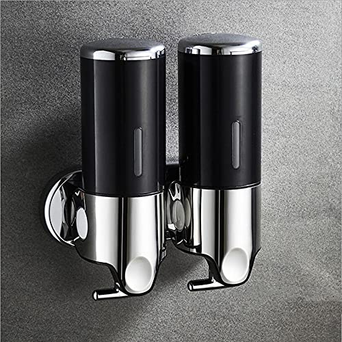 2 Chamber Wall Mounted Bathroom Shower Pump Dispenser and Organizer-Holds Shampoo, Soap, Conditioner, Shower Gel, for Bathroom Kitchen Hotel (Black 2 Chamber) - color: Transparent, size: 2 Chamber