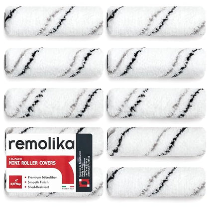 10-Pack 4 Inches Mini Paint Roller Covers for Smooth and Lint-Free Finish - 3/8 Nap - Made in Italy - Premium Microfiber Roller Naps for All Paints and Stains - size: 4" Roller Covers ( 10 Pack)
