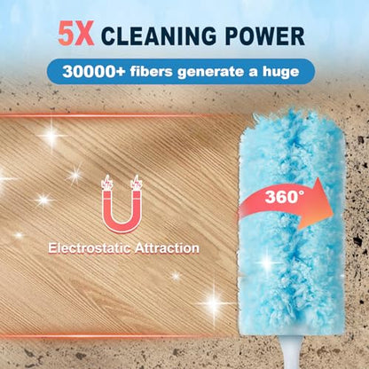 100Pcs Duster Refill Compatible with Swiffer Hand Duster +4FT Extended Handle +1 Handle, 360° Heavy Duty Duster Refills Kit for Cleaning, Office, Ceiling Fan, Baseboard & Blind - size: 100Pcs+2Handle