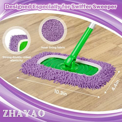6Pcs Reusable Microfiber Mop Pads Compatible with Swiffer Sweeper, Wet and Dry Flat mop Cover, Replacement Sweeping Mopping pad Refills for Surface/Hardwood Floor Cleaning - color: Purple 6 Pack