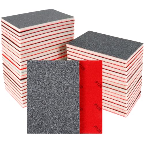 24 Pcs Sanding Sponge 120 Grit, Washable & Reusable Sanding Blocks for Wood, Metal, Drywall, Glazing, Wet Dry Sandpaper for Smooth Finishing - color: 120g, size: 24 Pcs