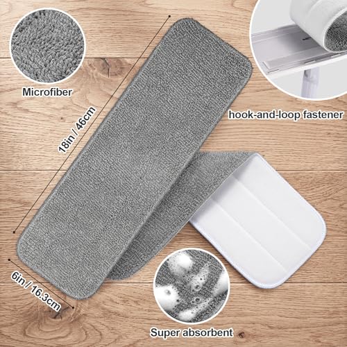 HOMEE Reusable Microfiber Mop Pads, 6 Pack 18"x 6" Mop Head Replacement, Wet/Dry Home & Commercial Cleaning Scrubbing Floor Pad - Grey - color: Grey - 6 Pack