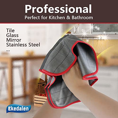 Lint Free Carbon Microfiber Cleaning Cloth Glass Window Polishing Streak Free Miracle Easy Clean Rag Reusable for Mirror Kitchen Dish Auto Detailing, Pack of 6, 12"x12", 400GSM - color: Grey-red, 12 X 12 Inch