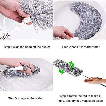 2025 NEW -Microfiber Duster with 100 Inches Extendable Pole, Detachable & Bendable Feather Duster, Stainless Steel, Extra Long Telescopic, Perfect for Cleaning Cobweb，Cleaning Roof, Ceiling Fan