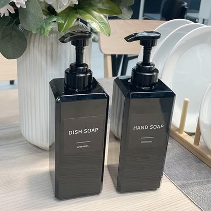 Black Soap Dispenser with Waterproof Labels, Thickened Plastic Hand Soap Dispenser for Bathroom, Kitchen Dish Washing Liquid Bottles, Shampoo and Conditioner Bottles with Funnel (22oz 2Pack Black) - color: 22oz 2 Pack Black